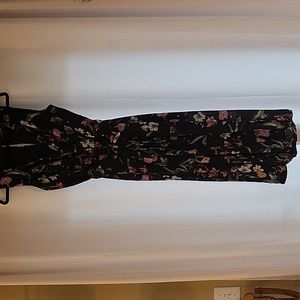 Black and floral jumpsuit with tie at waist